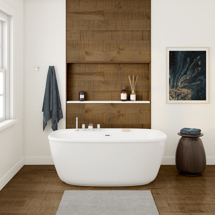 Maax Fontana 58 x 32 AcrylX Freestanding Center Drain Bathtub in White with White Skirt