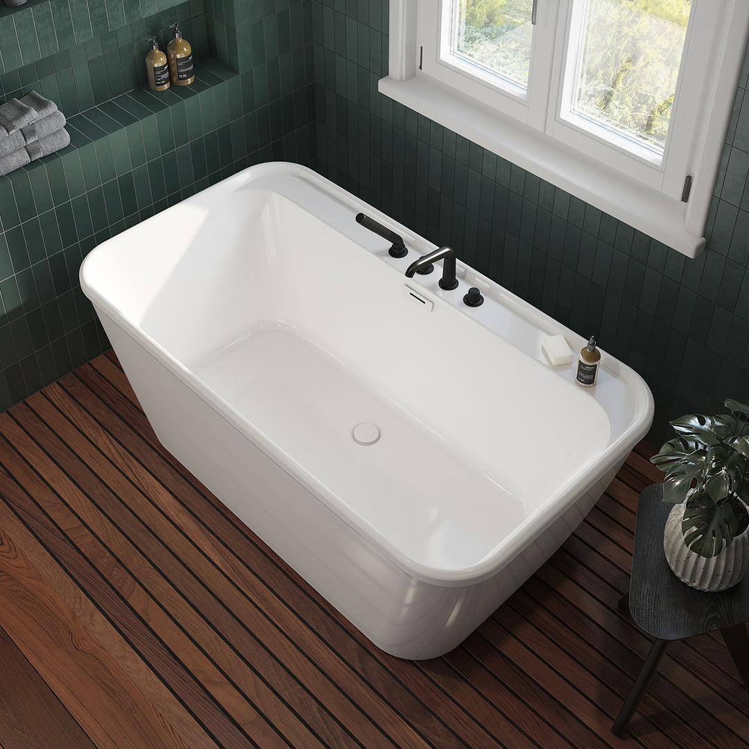 Maax Pocono 58 x 32 AcrylX Freestanding Center Drain Bathtub in White with White Skirt