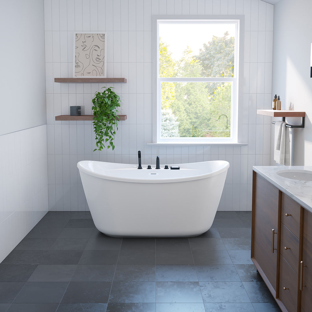Maax Sonoma 58 x 32 AcrylX Freestanding Center Drain Bathtub in White with White Skirt