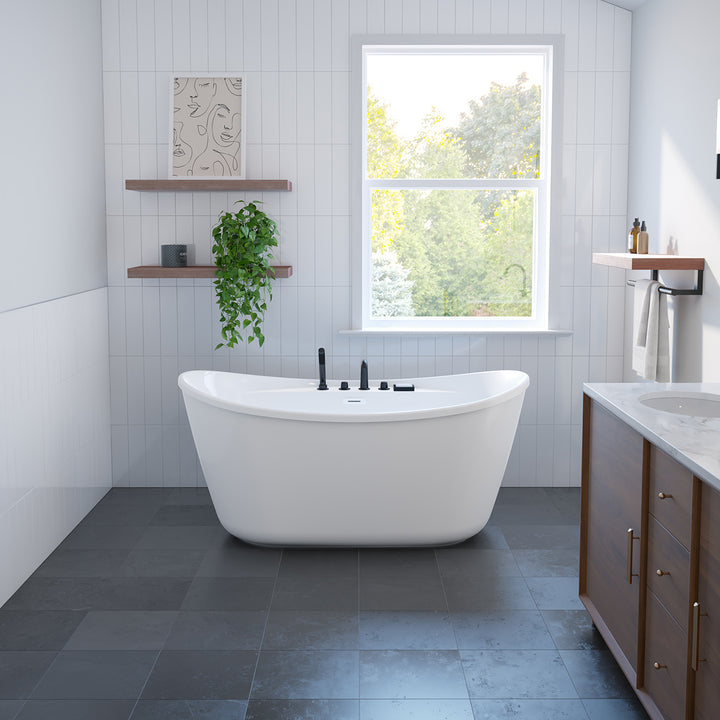 Maax Sonoma 58 x 32 AcrylX Freestanding Center Drain Bathtub in White with White Skirt