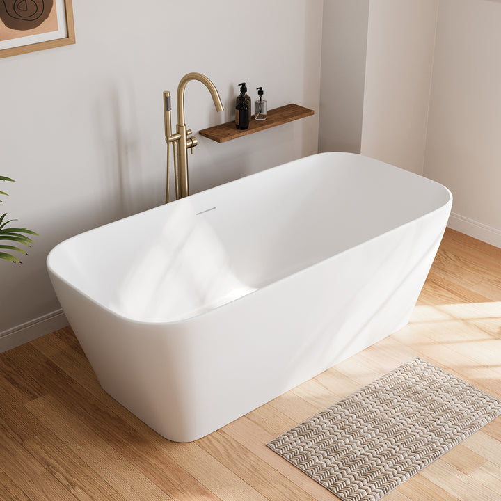 Maax Renata 67 x 32 Acrylic Freestanding Center Drain Bathtub in Matte White with Matte White Skirt