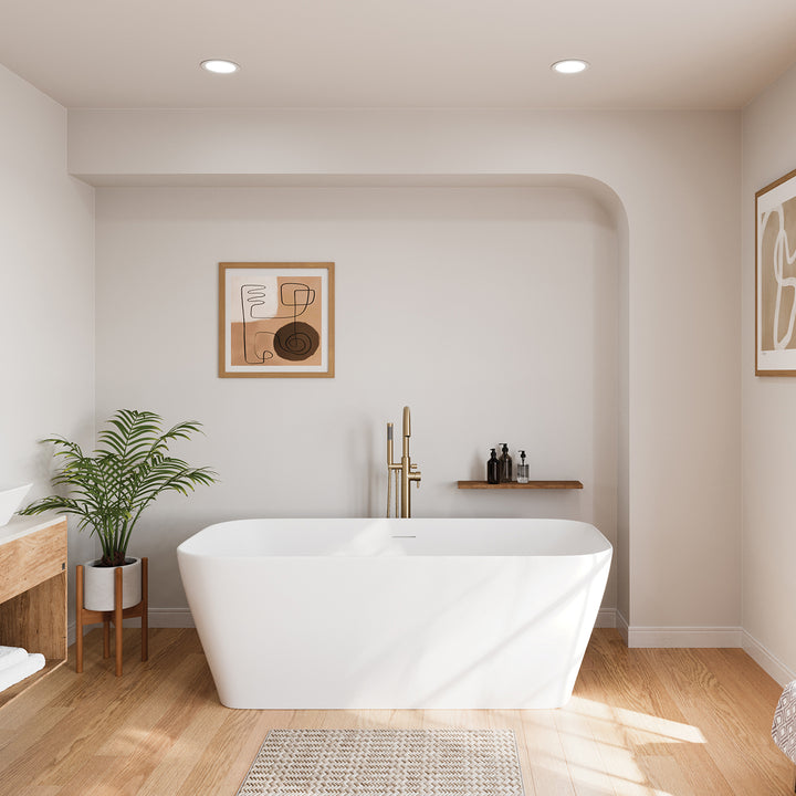 Maax Renata 67 x 32 Acrylic Freestanding Center Drain Bathtub in Matte White with Matte White Skirt