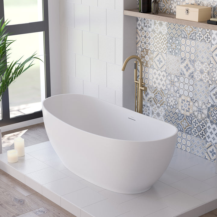 Maax Valentina 67 x 32 Acrylic Freestanding Center Drain Bathtub in Matte White with Matte White Skirt