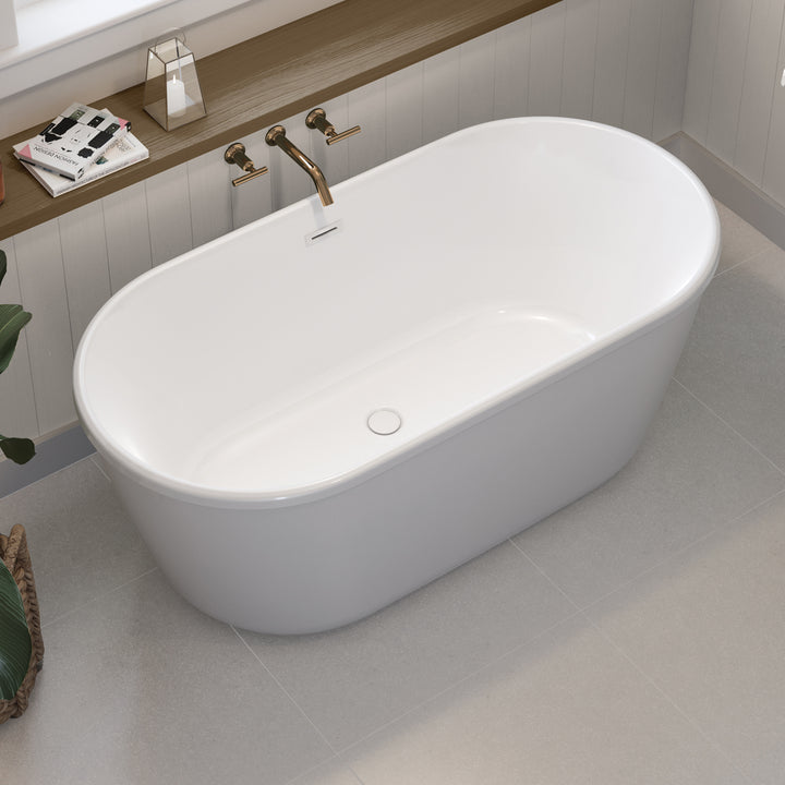 Maax Golan 5829 AcrylX Freestanding Center Drain Bathtub in White with White Skirt