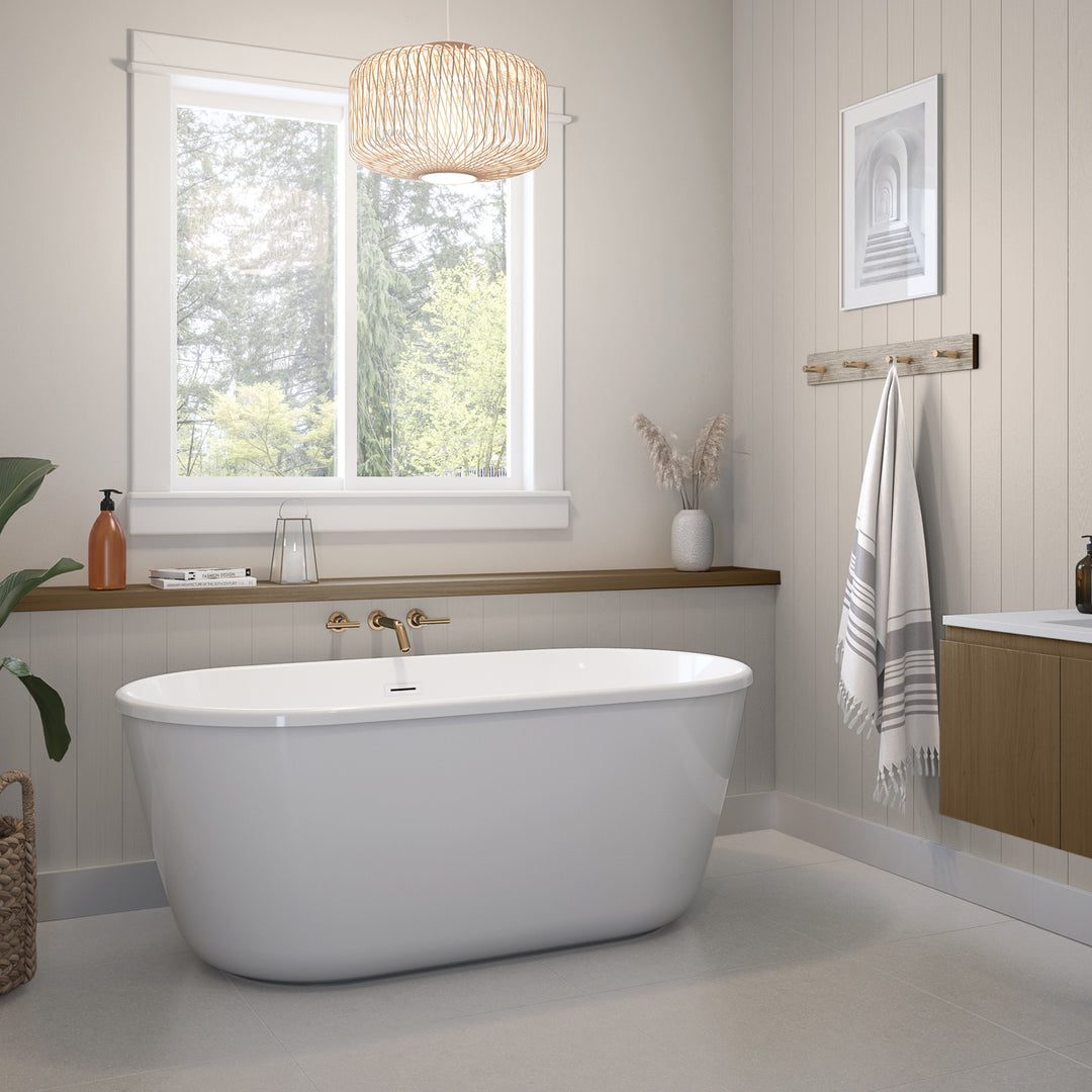 Maax Golan 5829 AcrylX Freestanding Center Drain Bathtub in White with White Skirt