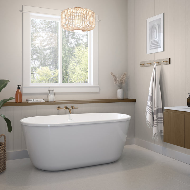 Maax Golan 5829 AcrylX Freestanding Center Drain Bathtub in White with White Skirt