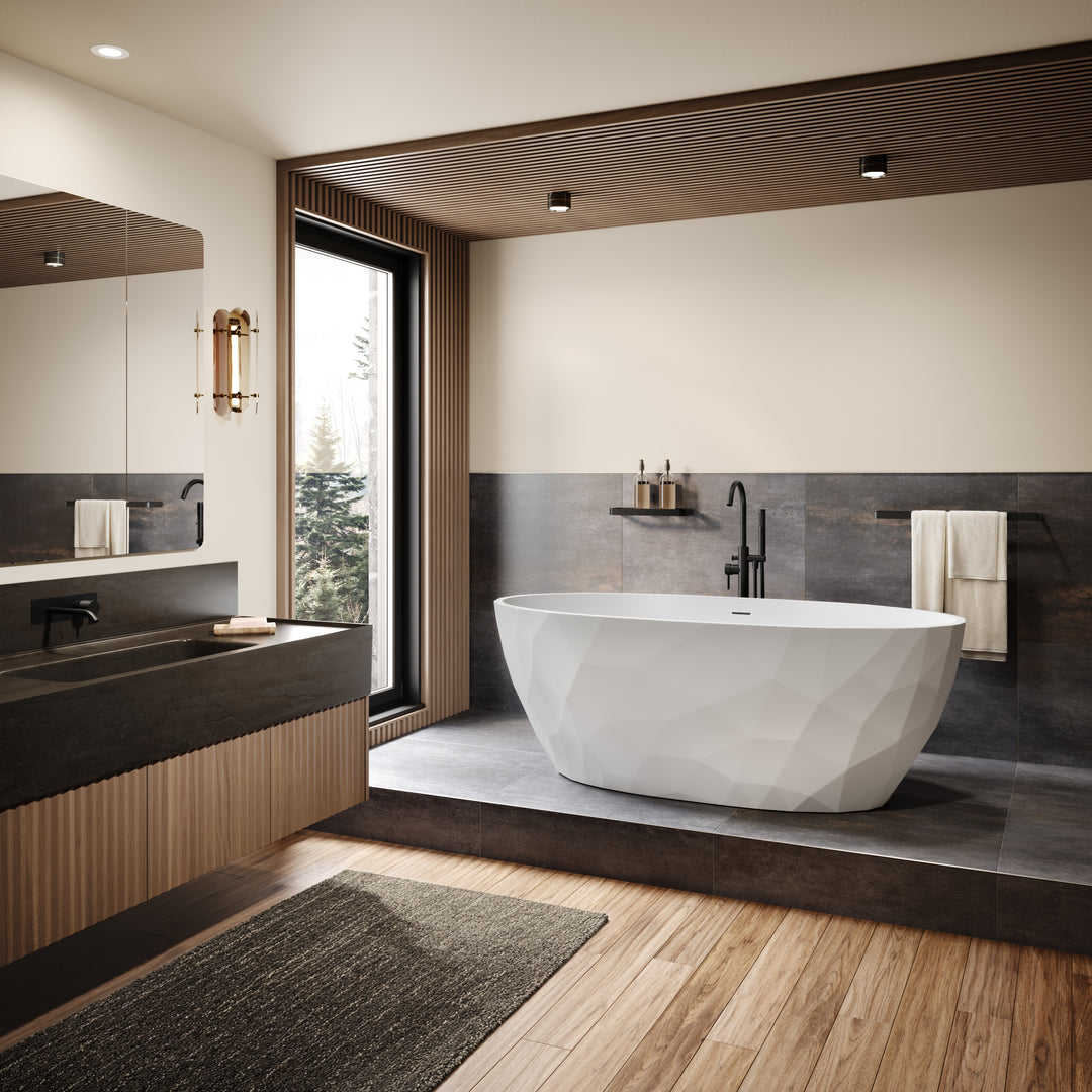Maax Fura Matte 6732 Acrylic Freestanding Center Drain Bathtub in Matte White