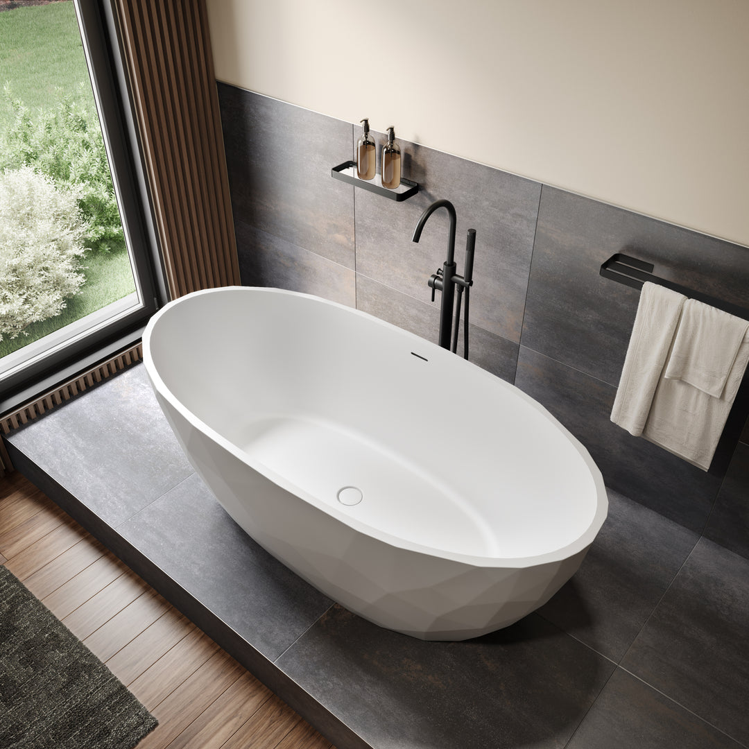 Maax Fura Matte 6732 Acrylic Freestanding Center Drain Bathtub in Matte White
