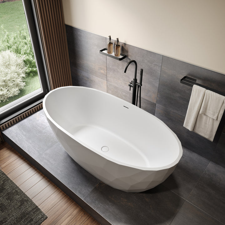 Maax Fura Matte 6732 Acrylic Freestanding Center Drain Bathtub in Matte White