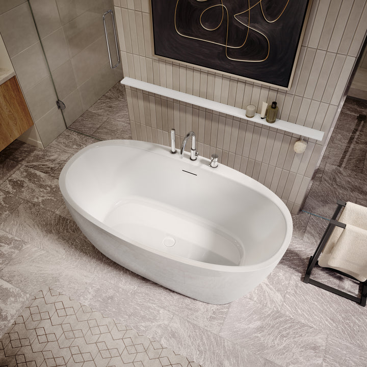 Maax Hatto 5932 Acrylic Freestanding Center Drain Bathtub in White