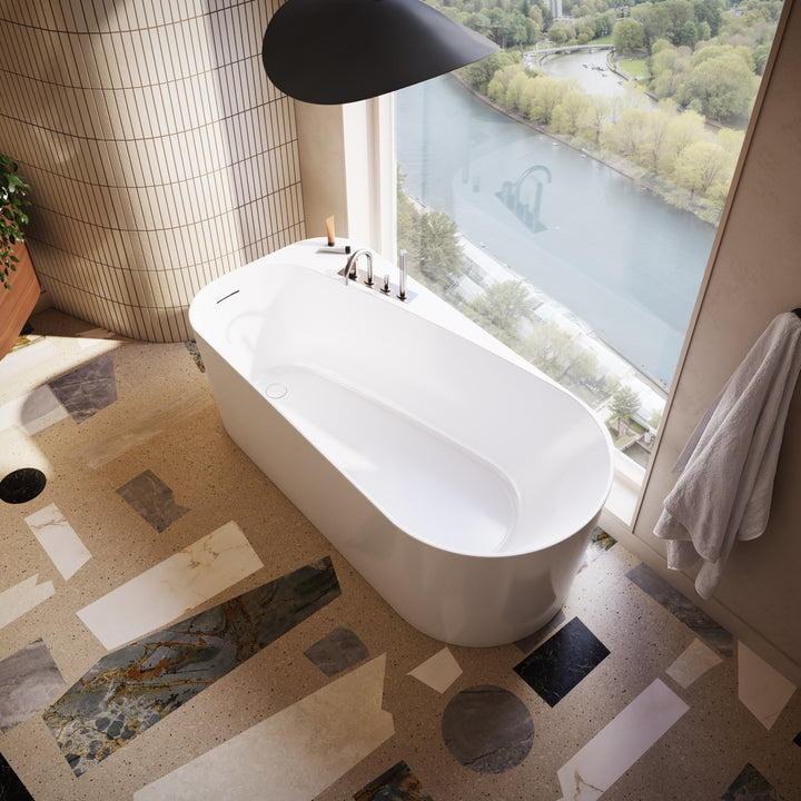 Maax Kuja 6732 Acrylic Freestanding End Drain Bathtub in White