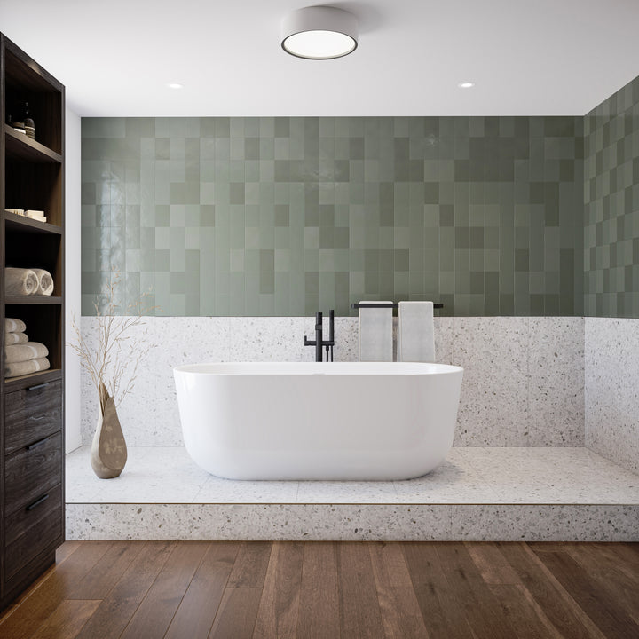 Maax Malibra 67 x 30 Acrylic Freestanding Center Drain Bathtub in White with White Skirt