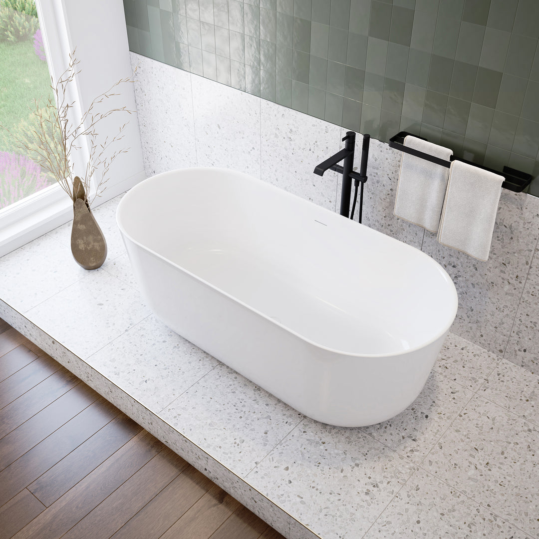 Maax Malibra 67 x 30 Acrylic Freestanding Center Drain Bathtub in White with White Skirt