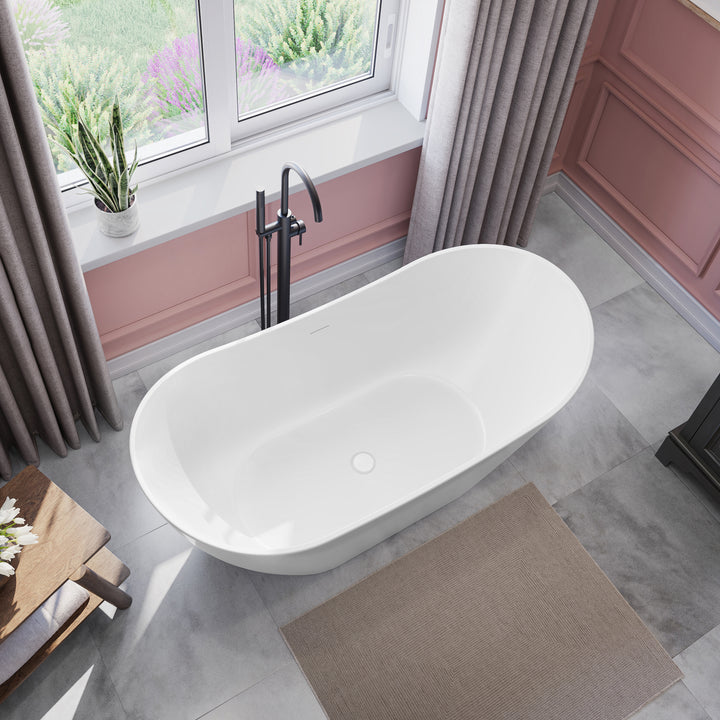 Maax Mirella 60 x 29 Acrylic Freestanding Center Drain Bathtub in White with White Skirt