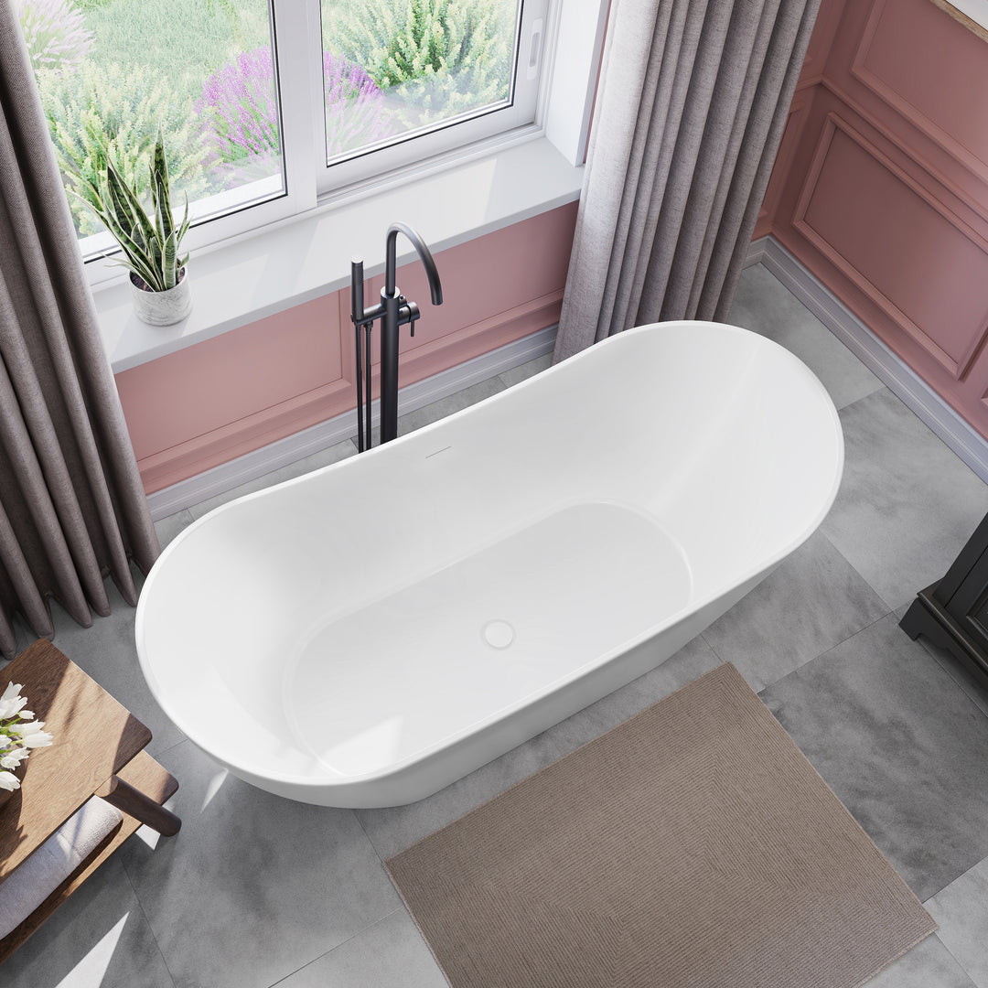 Maax Mirella 67 x 29 Acrylic Freestanding Center Drain Bathtub in White with White Skirt
