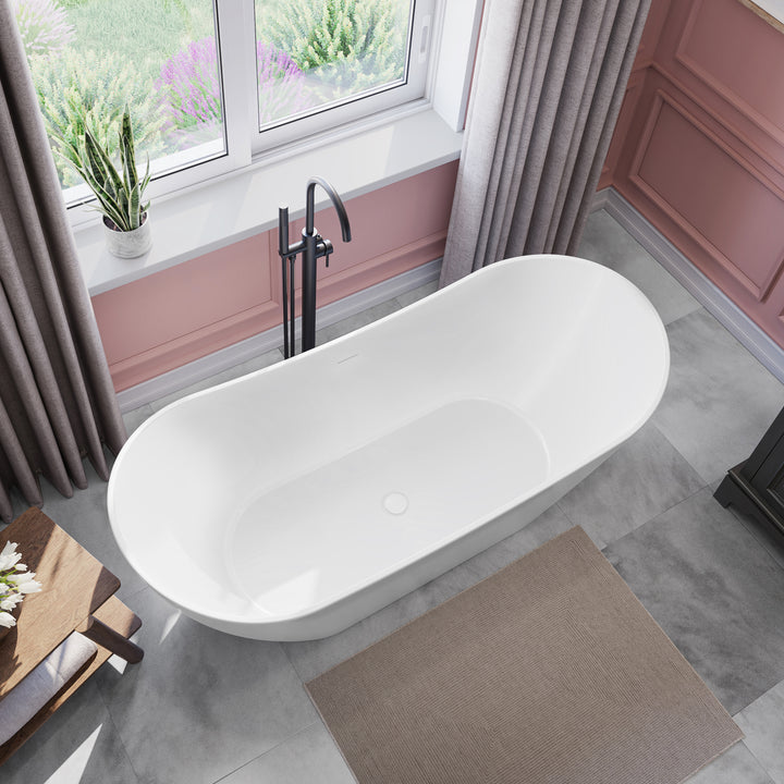 Maax Mirella 67 x 29 Acrylic Freestanding Center Drain Bathtub in White with White Skirt