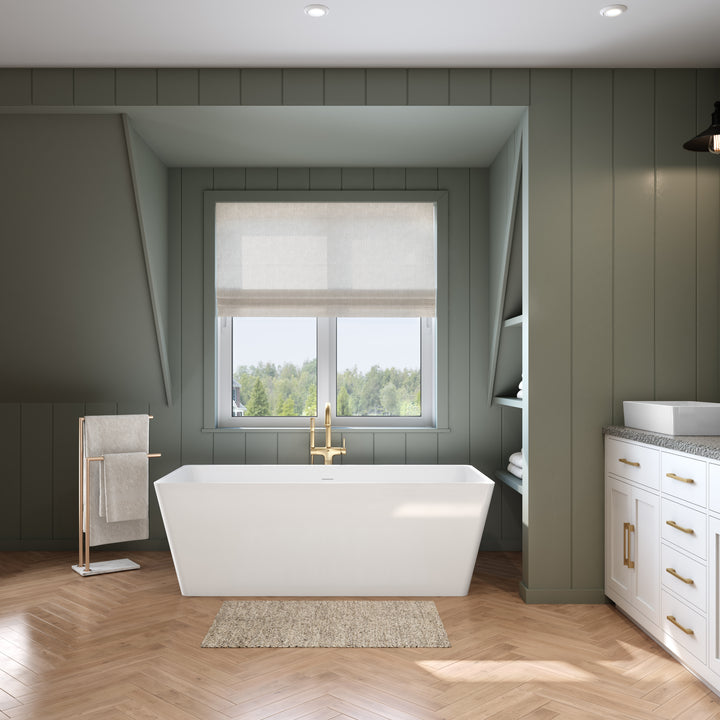 Maax Nota 67 x 31 Acrylic Freestanding Center Drain Bathtub in White with White Skirt