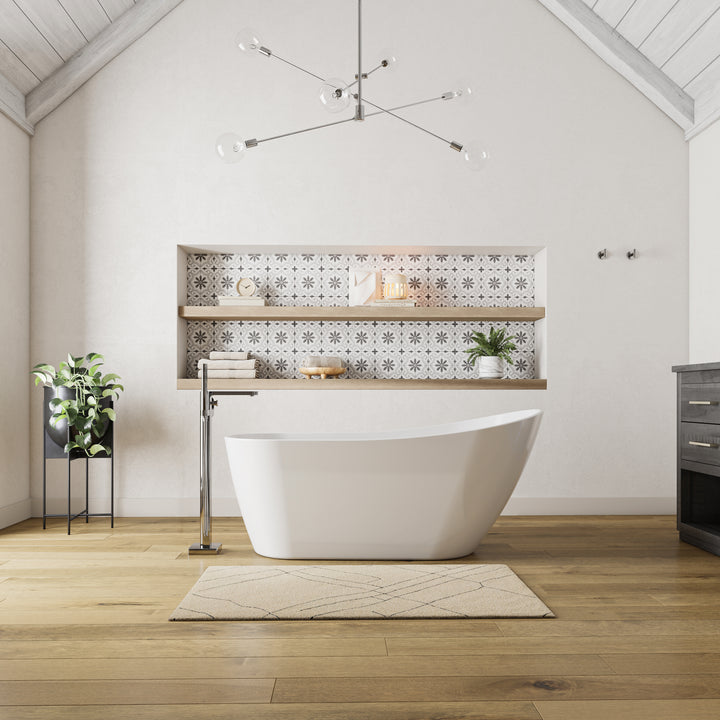 Maax Sinfoni 59 x 28 Acrylic Freestanding End Drain Bathtub in White with White Skirt