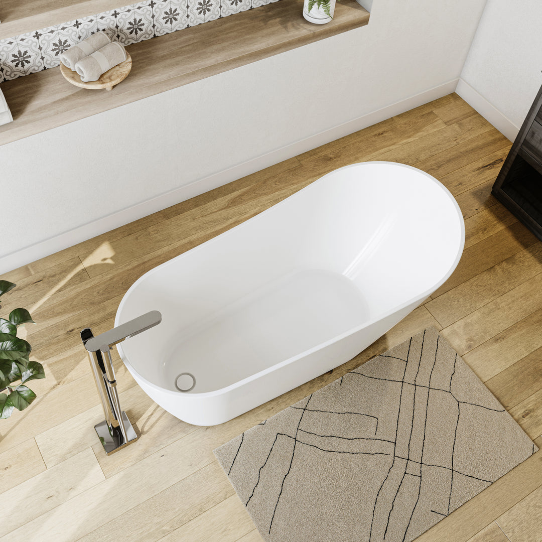 Maax Sinfoni 59 x 28 Acrylic Freestanding End Drain Bathtub in White with White Skirt