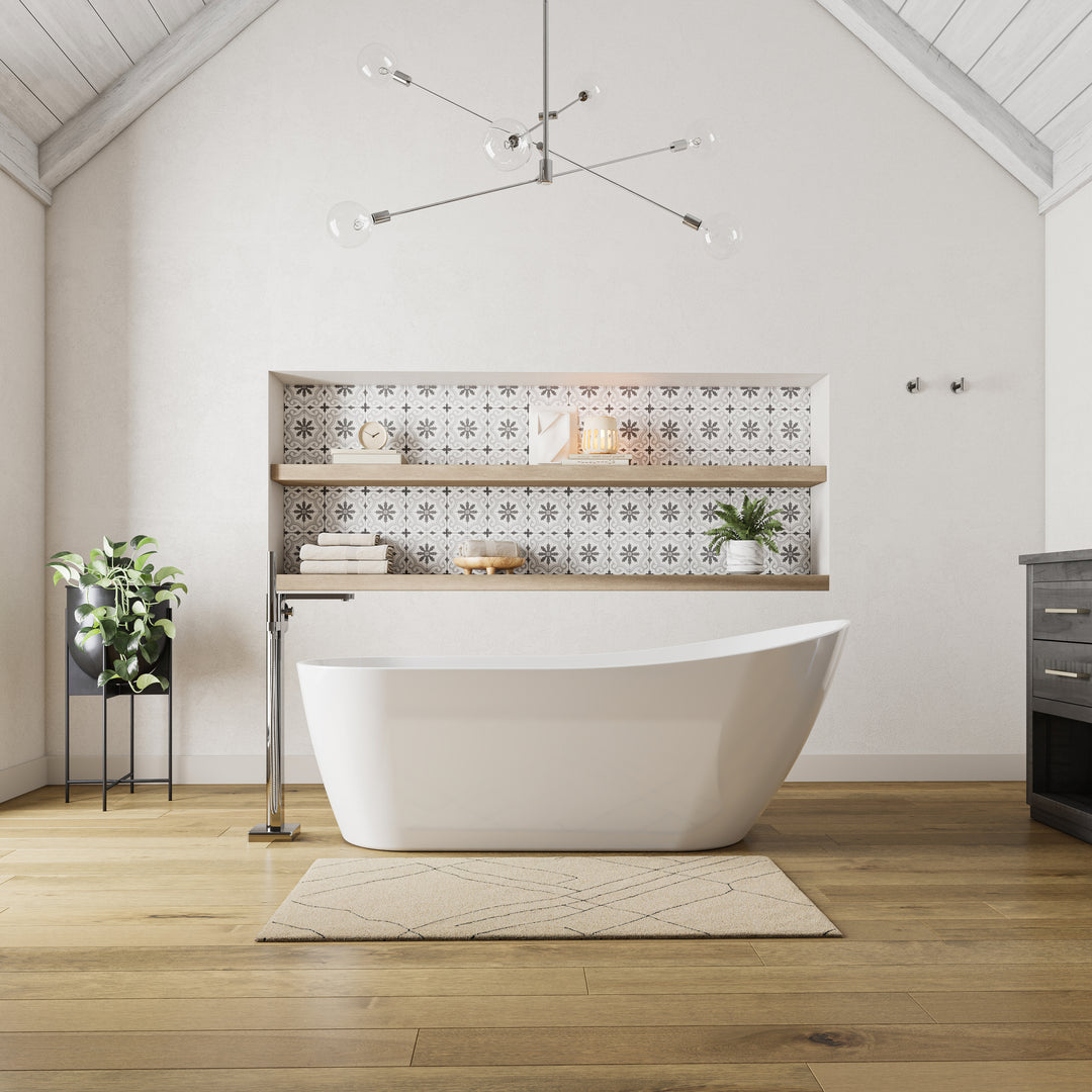 Maax Sinfoni 67 x 29 Acrylic Freestanding End Drain Bathtub in White with White Skirt
