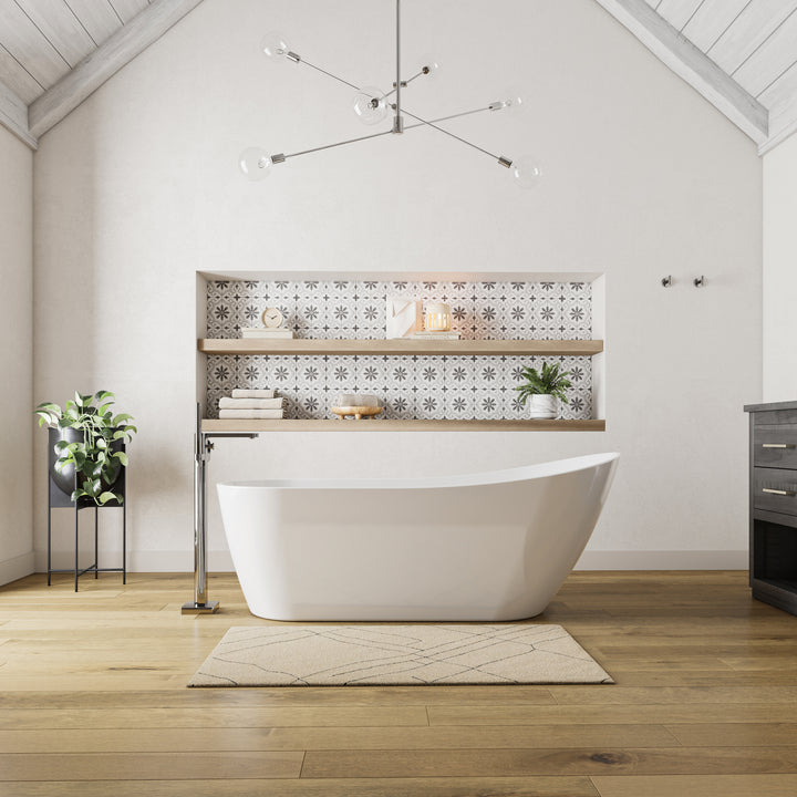 Maax Sinfoni 67 x 29 Acrylic Freestanding End Drain Bathtub in White with White Skirt