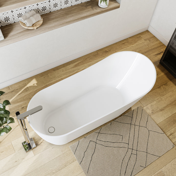Maax Sinfoni 67 x 29 Acrylic Freestanding End Drain Bathtub in White with White Skirt