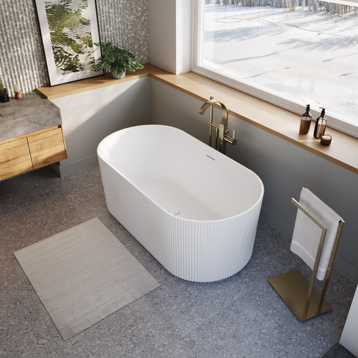 Maax Tori Matte 5932 Acrylic Freestanding Center Drain Bathtub in Matte White
