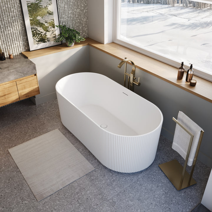 Maax Tori Matte 6732 Acrylic Freestanding Center Drain Bathtub in Matte White