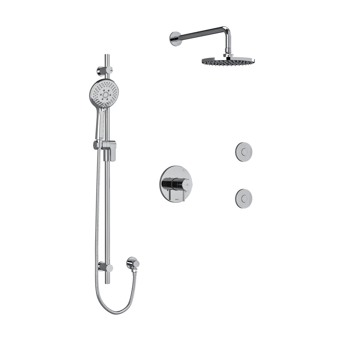 Riobel Pallace Type T/P (Thermostatic/Pressure Balance) 1/2 Inch Coaxial 3-Way System Hand Shower Rail Elbow Supply Shower Head And 2 Body Jets