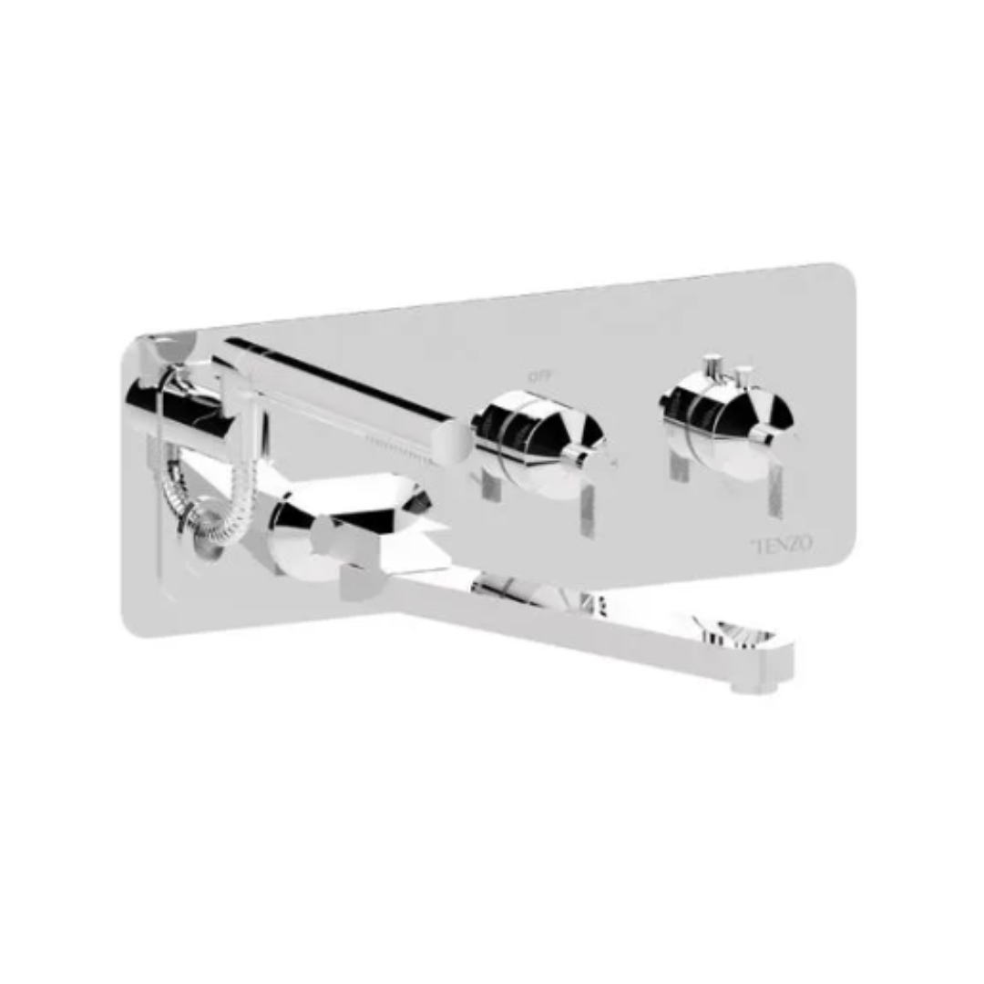 Tenzo Paloma Wall mount tub filler with retractable hose & 12'' swivel spout PALT74
