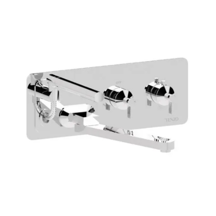 Tenzo Paloma Wall mount tub filler with retractable hose & 12'' swivel spout PALT74
