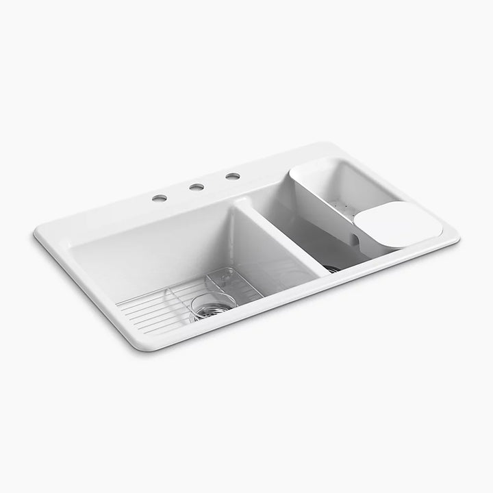 Kohler Riverby® 33" top-mount double-bowl workstation kitchen sink  K-8669-3A2-0