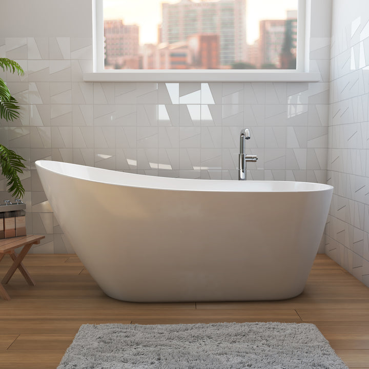 Maax Soca 59 x 28 Acrylic Freestanding Oval End Drain Bathtub in White